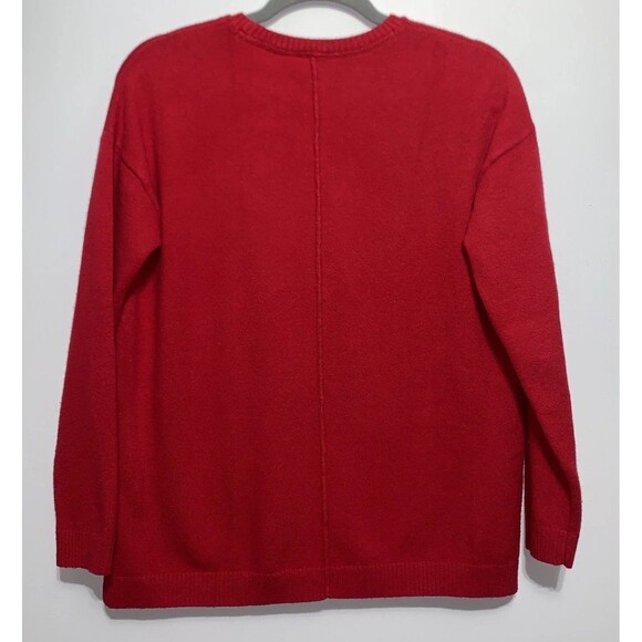 J Jill Sweater Red Crew Neck Pullover Front Pockets Oversized Size XS - Picture 5 of 8